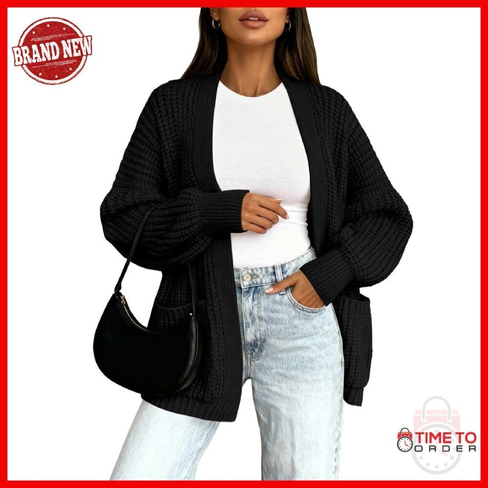 Oversized Open Front Cardigan with Pockets - Soft Knit Fall Sweater